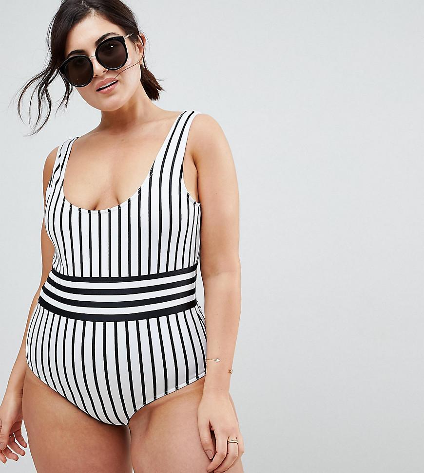 ASOS Curve + Contrast Mono Stripe Swimsuit