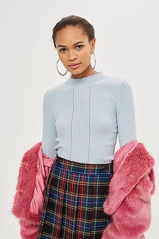 Topshop + Blue Frill Neck Sweater