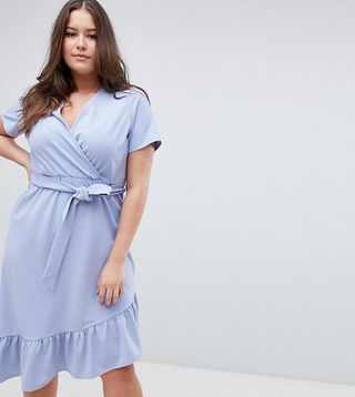 ASOS Curve + Midi Dress With Belt and Frill Detail