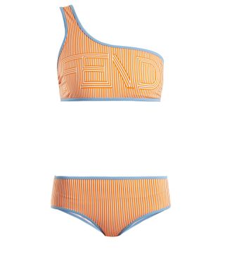 Fendi + Striped One-Shoulder Bikini Set
