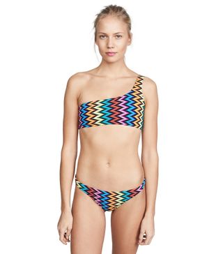 Milly + Chevron One Shoulder Bikini Top