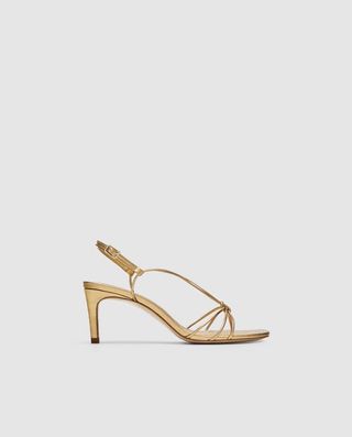 Zara + Gold Leather High-Heel Sandals