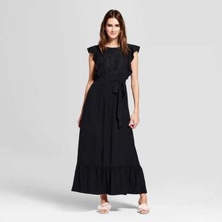 Who What Wear + Belted Embroidery Midi Dress