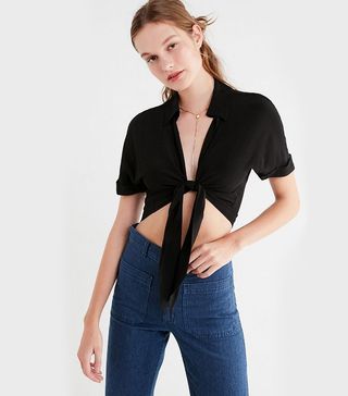 Urban Outfitters + Tie-Front Short Sleeve Cropped Top