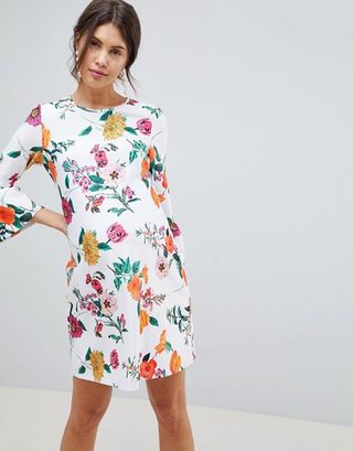 ASOS Maternity + Botanical Shift Dress With Fluted Sleeves