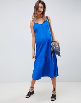 ASOS Maternity + Pep Hem Midi Slip Dress in Jacquard