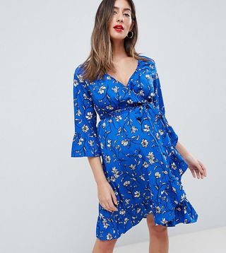 Mamalicious + Floral Wrap Dress With Ruffles