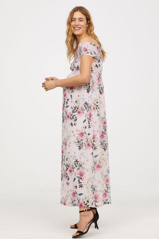 H&M Mama + Off-the-Shoulder Dress in Light Pink/Floral