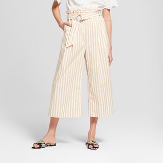 Who What Wear + Striped Wide Leg Paperbag Crop Pants