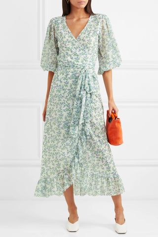 Ganni + Tilden Floral-print Mesh Wrap Dress