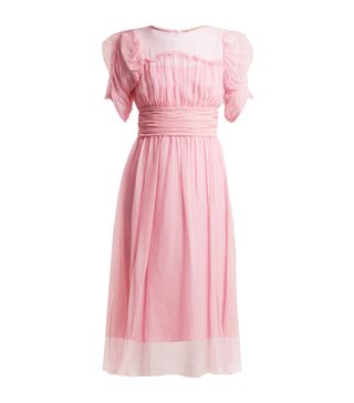 No.21 + Gathered-Sleeve Silk-Chiffon Dress