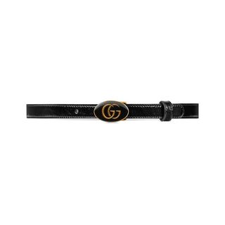 Gucci + Leather Belt With Oval Enameled Buckle