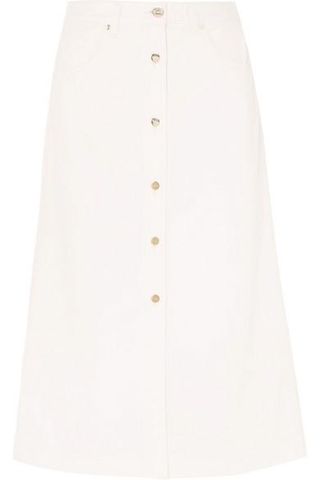 Goldsign + The Button Front Denim Midi Skirt