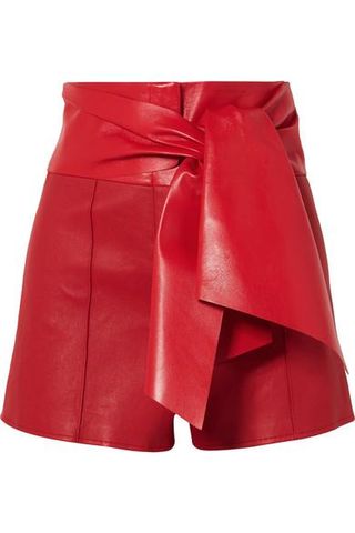 Valentino + Bow-Detailed Leather Shorts