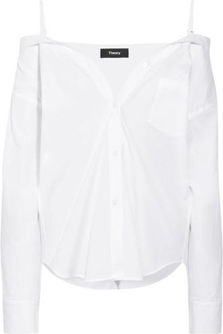 Theory + Tamalee Off-the-Shoulder Cotton-Poplin Shirt