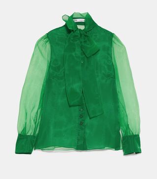Zara + Green Organza Blouse