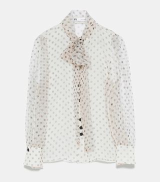 Zara + Organza Blouse With Tie