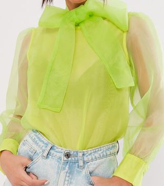 Missguided + Lime Organza Pussybow Blouse