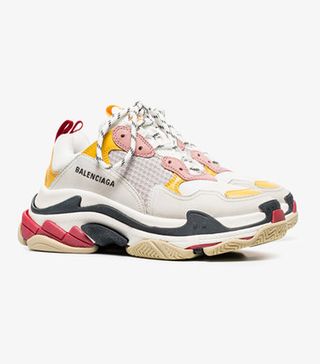 Balenciaga + White, Pink and Yellow Triple S Leather Sneakers