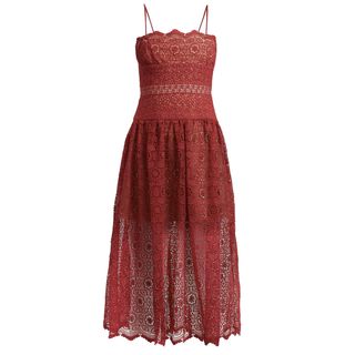 Self-Portrait + Floral-Lace Dropped-Waist Midi Dress