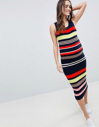 ASOS Design + Maternity Sleeveless Knit Dress in Rib Stripe