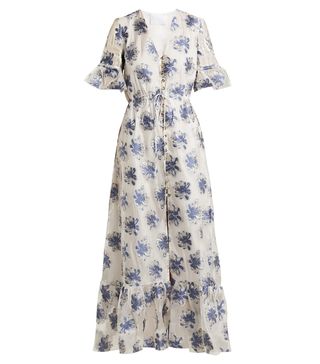 Athena Procopiou + In the Hills V-Neck Floral-Jacquard Dress
