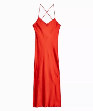 Topshop + Red Cowl Back Satin Slip Dress