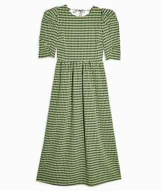 Topshop + Lime Green Gingham Lace Up Back Midi Dress