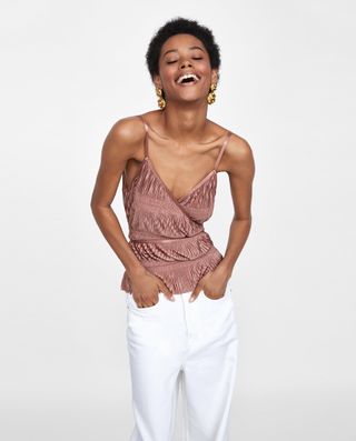 Zara + Pleated Top With Straps