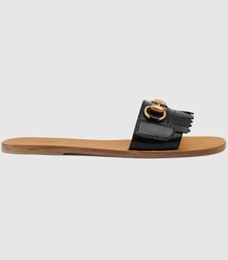 Gucci + Fringe Leather Horsebit Slide