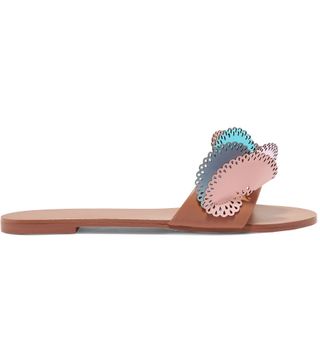 Sophia Webster + Soleil Metallic Laser-Cut Leather Slides