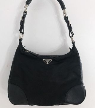 Prada + Vela Semitracolla Shoulder Black Nylon Leather Shoulder Hobo Bag
