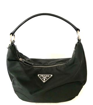 Prada + Black Hobo Bag Purse With Leather Trim and Silver Hardware