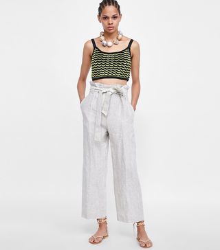 Zara + Linen Trousers With Belt