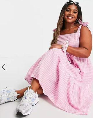 ASOS + Native Youth Plus Maxi Smock Dress With Full Skirt in Gingham