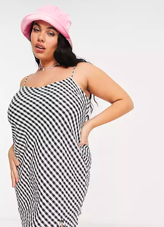 ASOS Design + Curve Mini Slip Dress in Black Gingham