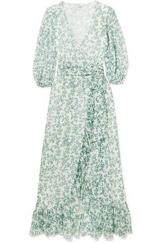 Ganni + Tilden Floral-Print Mesh Wrap Dress
