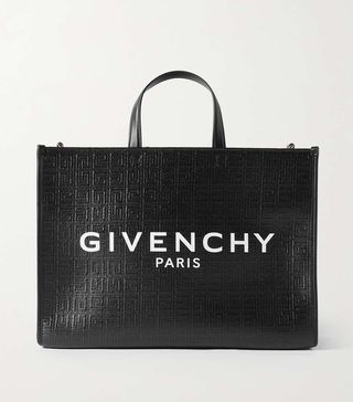 Givenchy + G Medium Leather-Trimmed Embossed Coated-Canvas Tote