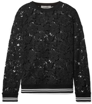 Valentino + Jersey-Trimmed Corded Cotton-Blend Lace Sweatshirt