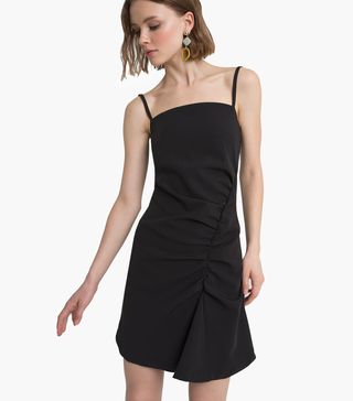 Pixie Market + Ava Black Asymmetric Ruched Dress
