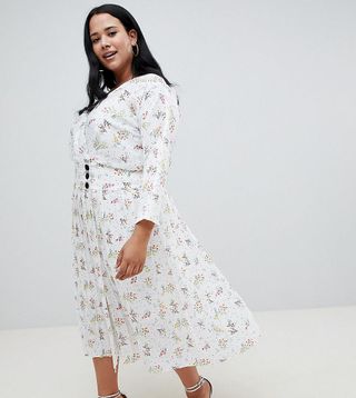 ASOS Curve + Pleated Maxi Dress With Side Buttons in Ditsy Floral