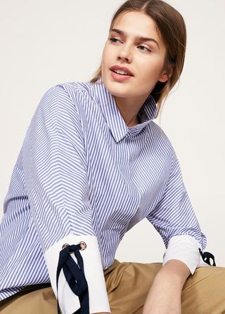 Violeta by Mango + Bow Fine-Stripe Shirt