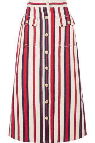 Gucci + Striped Denim Midi Skirt