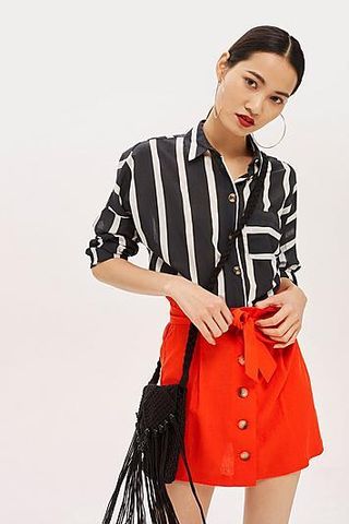 Topshop + Linen Button Paperbag Skirt