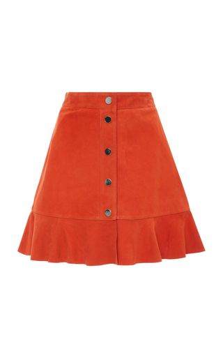 Ganni + Salvia Button Front Suede Mini Skirt
