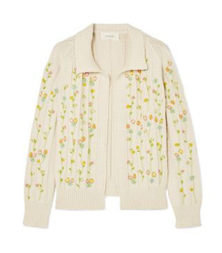 The Great + The Rose Bud Embroidered Cotton-Blend Cardigan