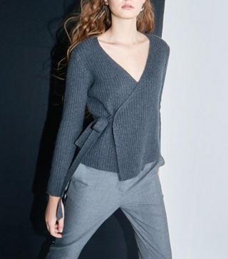 Ayiholic Cashmere + Cashmere V Neck Wrap Cardigan Charcoal