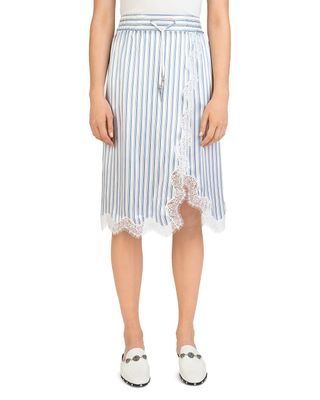 The Kooples + Lace-Trim Striped Silk Skirt