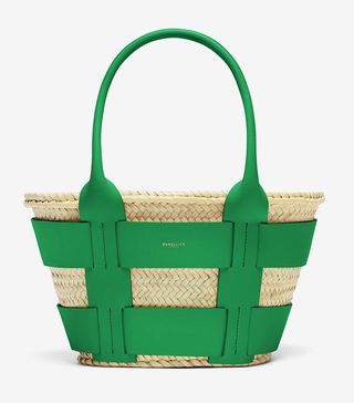 Demellier + The Mini Santorini in Natural Basket & Emerald Smooth