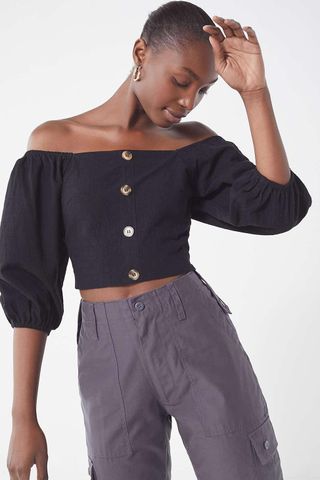 J.O.A. + Blouson Off-the-Shoulder Cropped Top